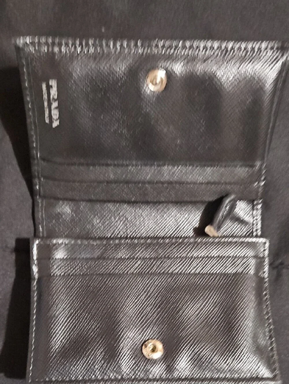Prada Black Saffiano Tri-fold Card Wallet with Silver Logo